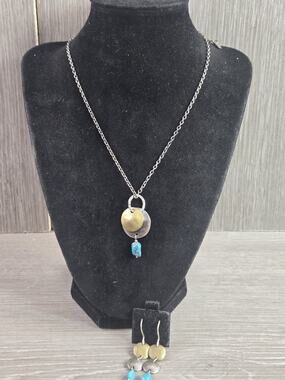 Vtg Silpada Sterling + Brass Disc, Turquoise Necklace N1835 + Earrings W1817 SET